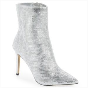 BP Athena High Heeled Rhinestone Boots, Silver, 8.5